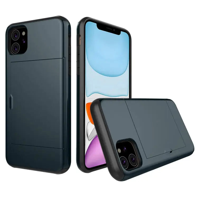 Shockproof Rugged Armor Protective Case with Card Slot - For iPhone 11 / Navy Blue