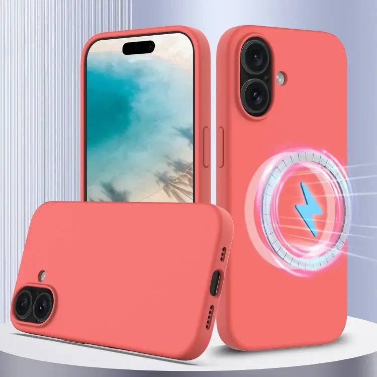 Shockproof Silicone Magsafe Phone Case - For iPhone 16 Plus / Pink Orange