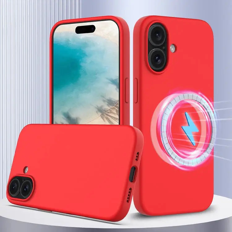 Shockproof Silicone Magsafe Phone Case - For iPhone 16 Plus / Red