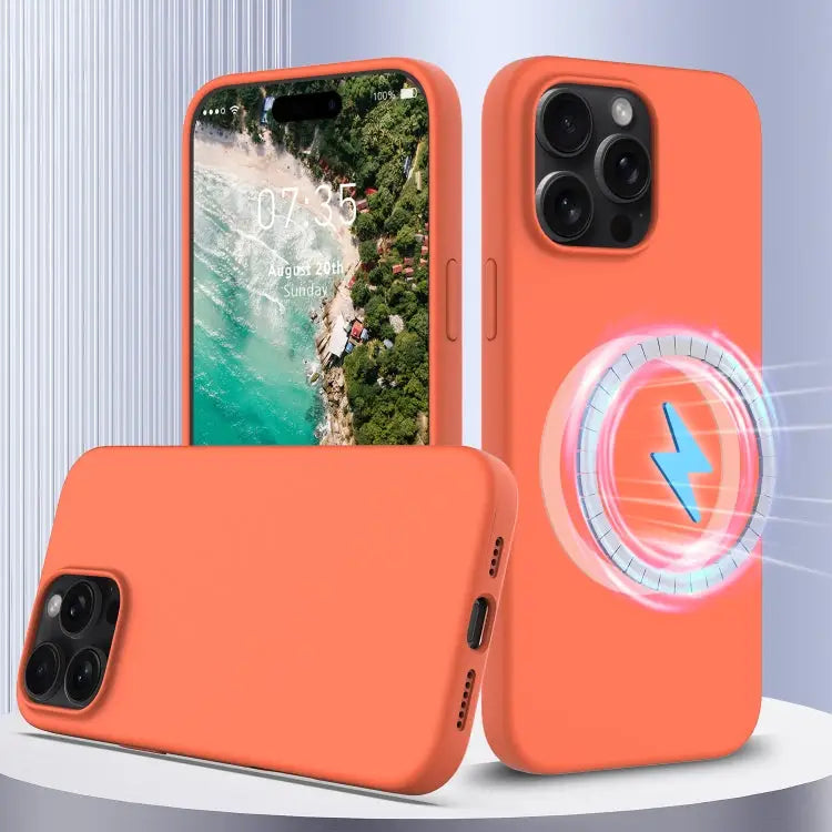 Shockproof Silicone Magsafe Phone Case - For iPhone 16 Pro / Gold Orange