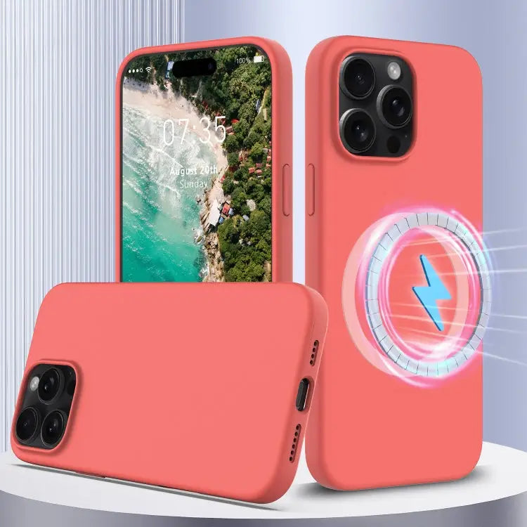 Shockproof Silicone Magsafe Phone Case - For iPhone 16 Pro / Pink Orange