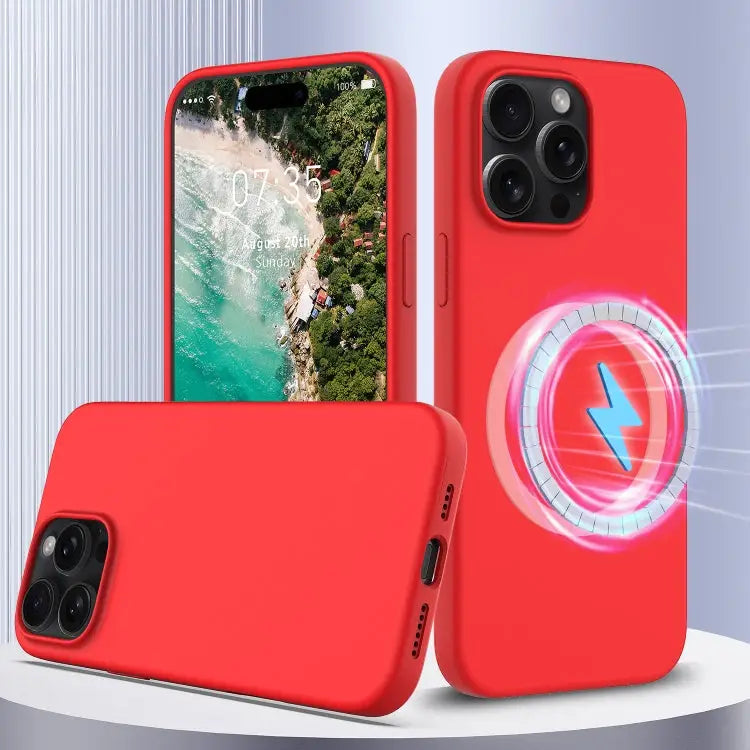 Shockproof Silicone Magsafe Phone Case - For iPhone 16 Pro / Red