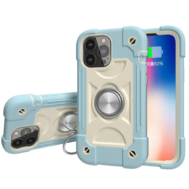 Shockproof Silicone + PC Protective Case with Dual-Ring Holder For iPhone 13 mini For iPhone 13 - For iPhone 13 mini