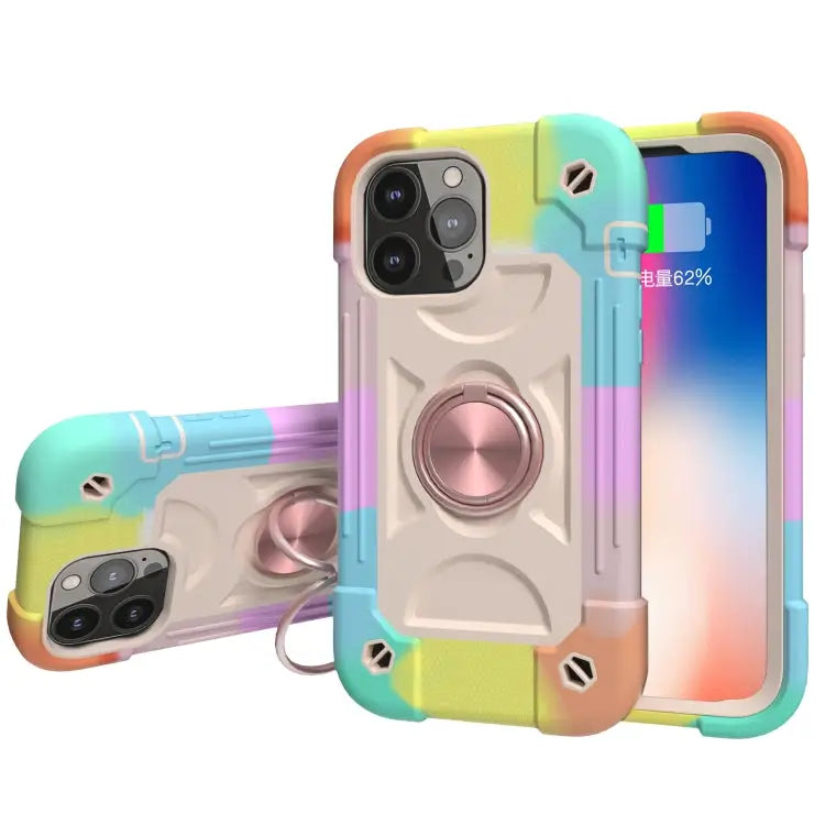 Shockproof Silicone + PC Protective Case with Dual-Ring Holder For iPhone 13 mini For iPhone 13 - For iPhone 13 mini