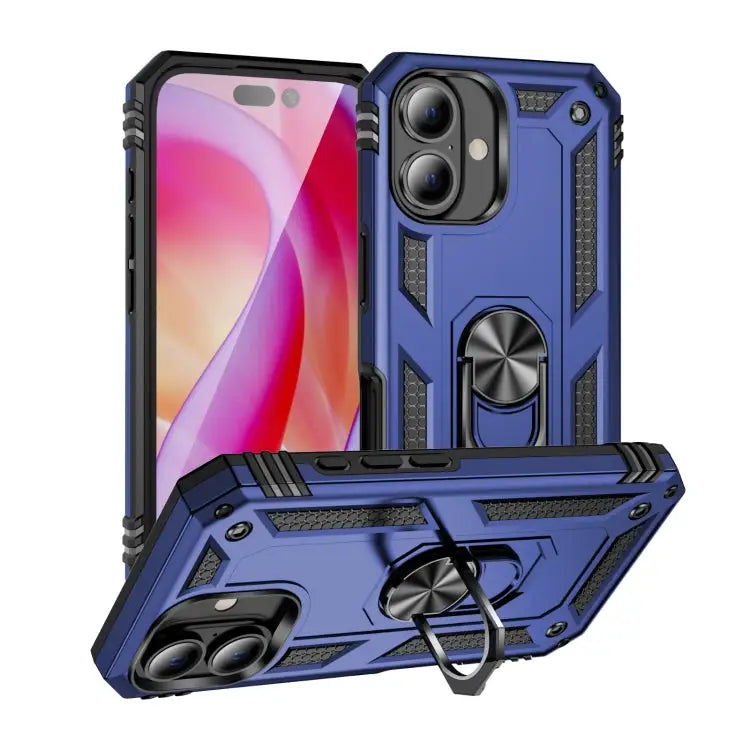 Shockproof TPU Hybrid PC Phone Case with Holder For iPhone 16 - For iPhone 16 / Blue - Apple Accessories