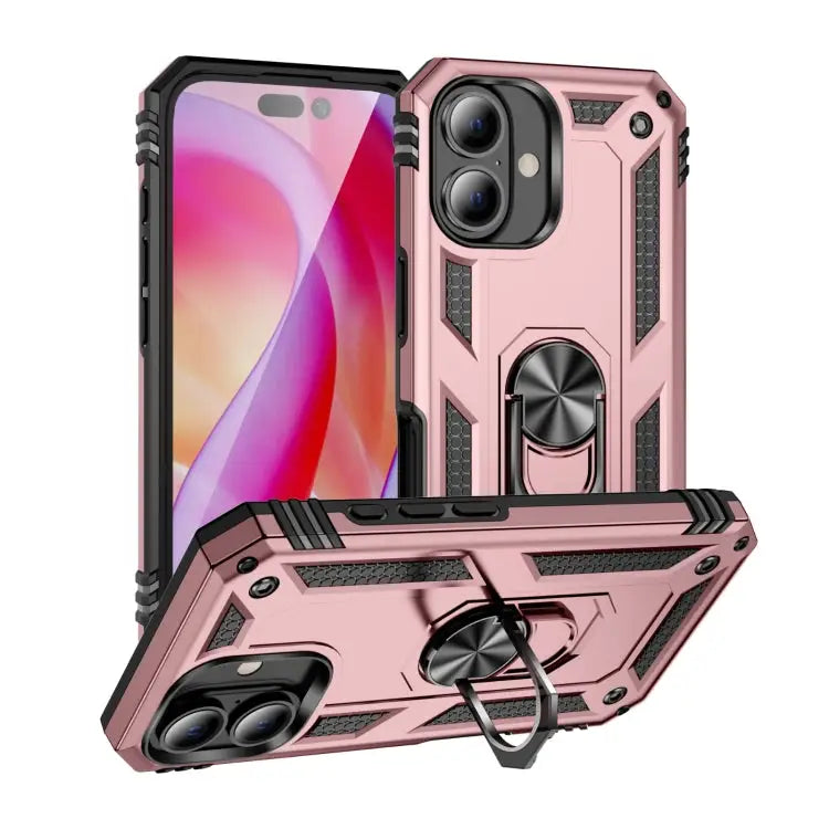 Shockproof TPU Hybrid PC Phone Case with Holder For iPhone 16 - For iPhone 16 / Rose Gold - Apple Accessories