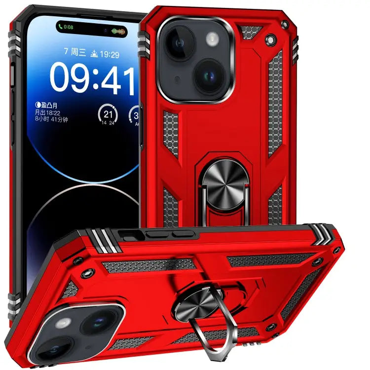 Shockproof TPU + PC Phone Case with Holder For iPhone 15 Pro Max For iPhone 15 Pro For iPhone 15 Plus - For iPhone 15