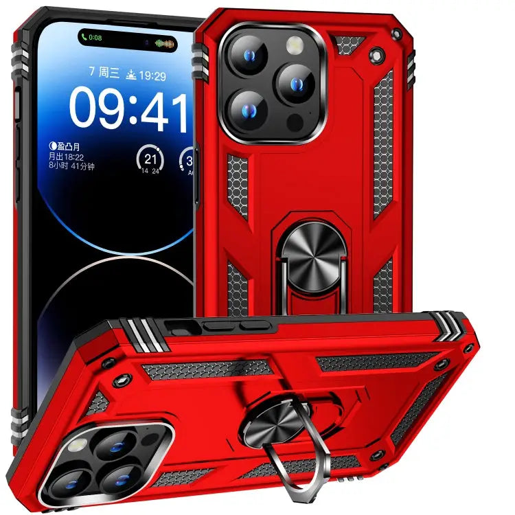 Shockproof TPU + PC Phone Case with Holder For iPhone 15 Pro Max For iPhone 15 Pro For iPhone 15 Plus - For iPhone 15