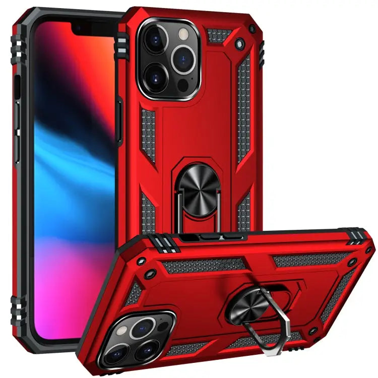 Shockproof TPU + PC Protective Case with 360 Degree Rotating Holder For iPhone 13 Pro Max - For iPhone 13 Pro Max / Red