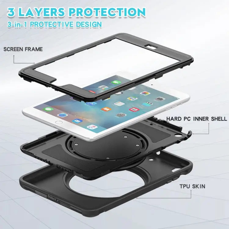 Shockproof TPU + PC Protective Case with 360 Degree Rotation Foldable Handle Grip Holder & Pen Slot For iPad mini 3 / 2