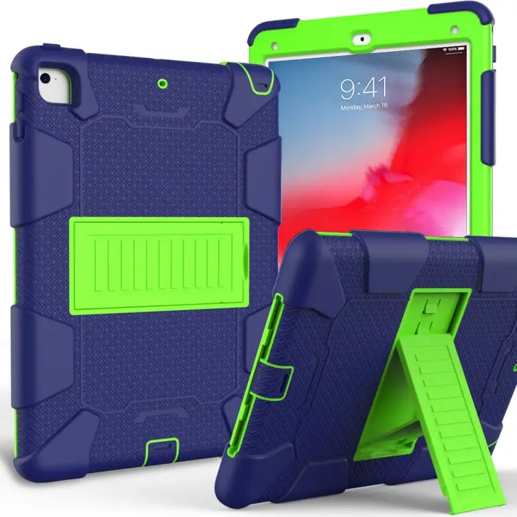 Shockproof Two-color silicone Protection Shell for iPad 9.7(2018) & 9.7(2017) & Air 2 with Holder - Navy Blue