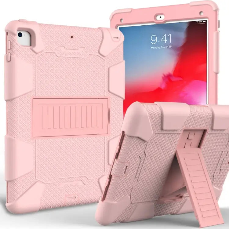 Shockproof Two-color silicone Protection Shell for iPad 9.7(2018) & 9.7(2017) & Air 2 with Holder - Rose Gold