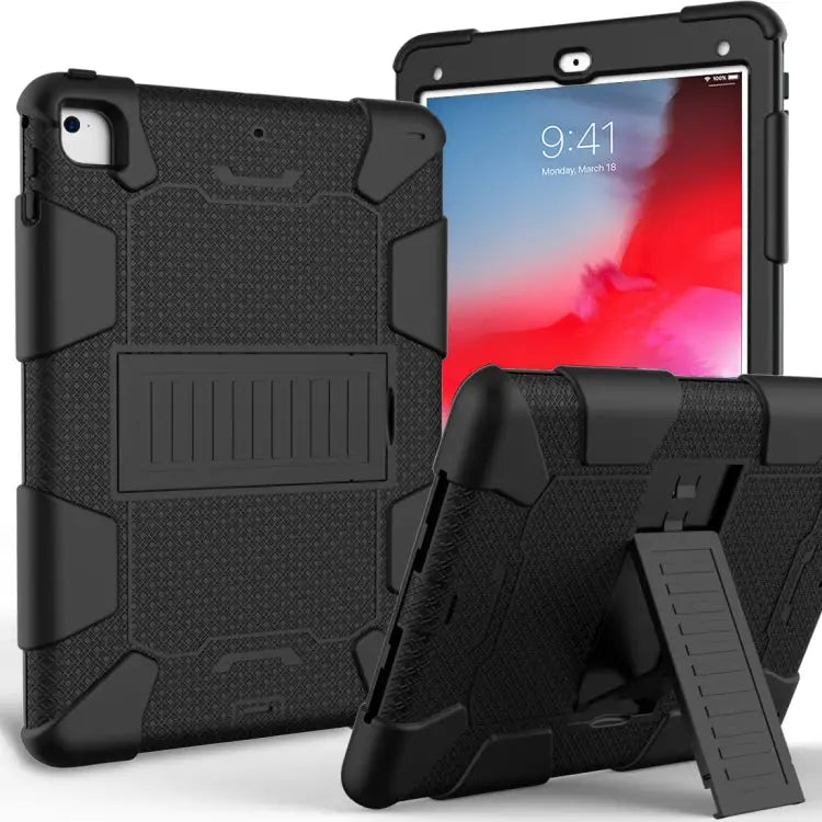 Shockproof Two-color silicone Protection Shell for iPad 9.7(2018) & 9.7(2017) & Air 2 with Holder - Black
