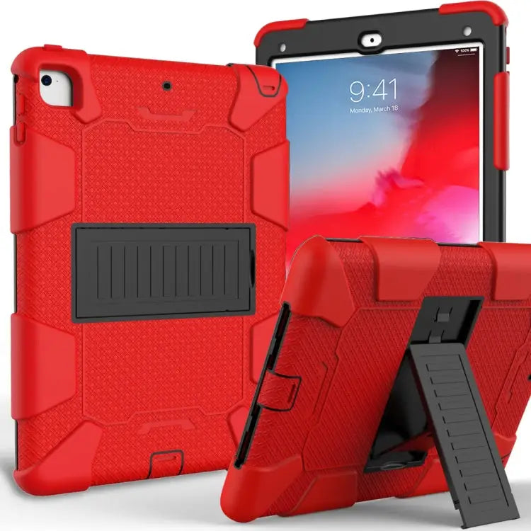 Shockproof Two-color silicone Protection Shell for iPad 9.7(2018) & 9.7(2017) & Air 2 with Holder - Red + Black