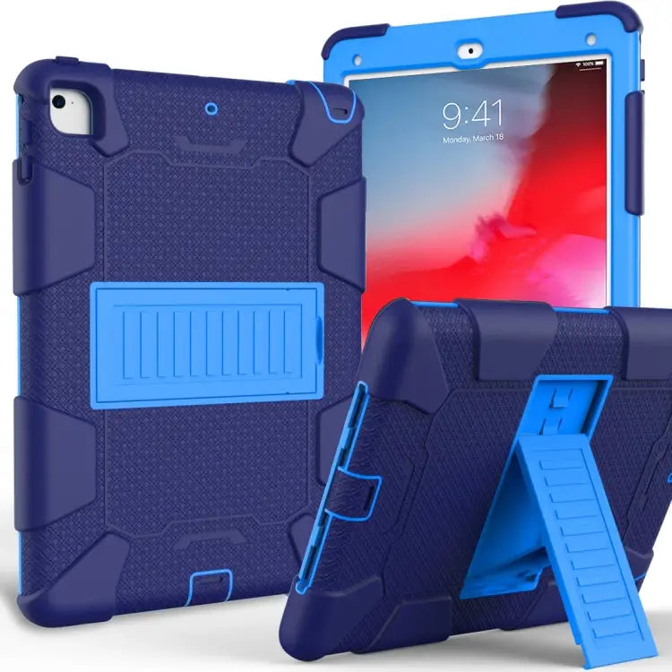 Shockproof Two-color silicone Protection Shell for iPad 9.7(2018) & 9.7(2017) & Air 2 with Holder - Navy Blue + Blue