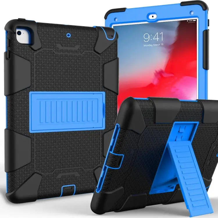 Shockproof Two-color silicone Protection Shell for iPad 9.7(2018) & 9.7(2017) & Air 2 with Holder - Black + Blue