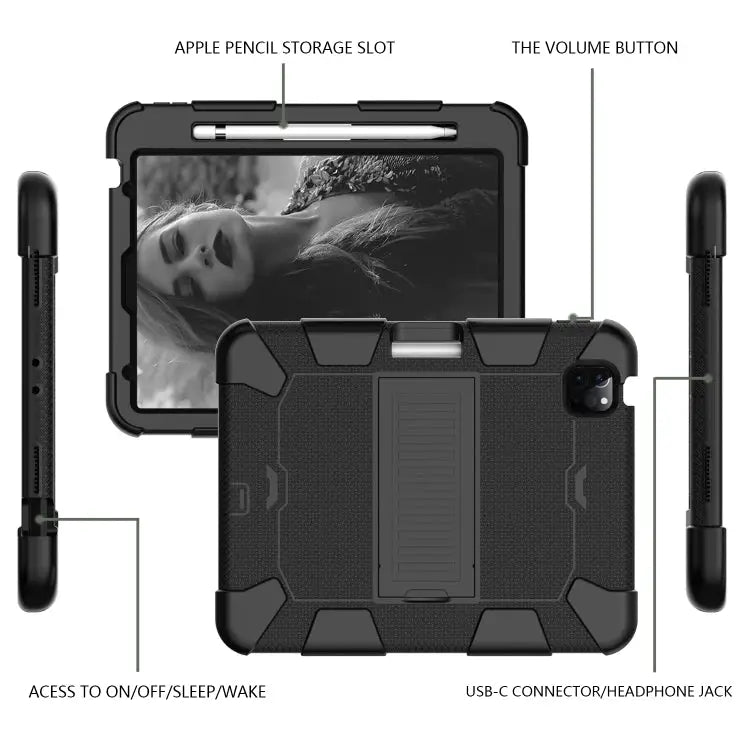 Shockproof Two-Color Silicone Protective Case with Holder For iPad Air 2022 / 2020 10.9 For Samsung Galaxy Tab A7