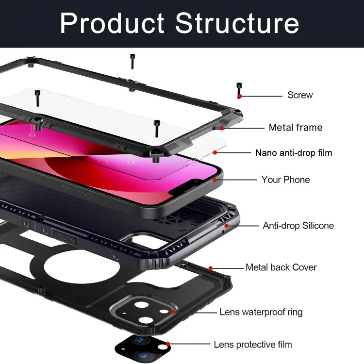 Shockproof Waterproof Dustproof Metal + Silicone Phone Case with Screen Protector For iPhone 13 For iPhone 13 Pro