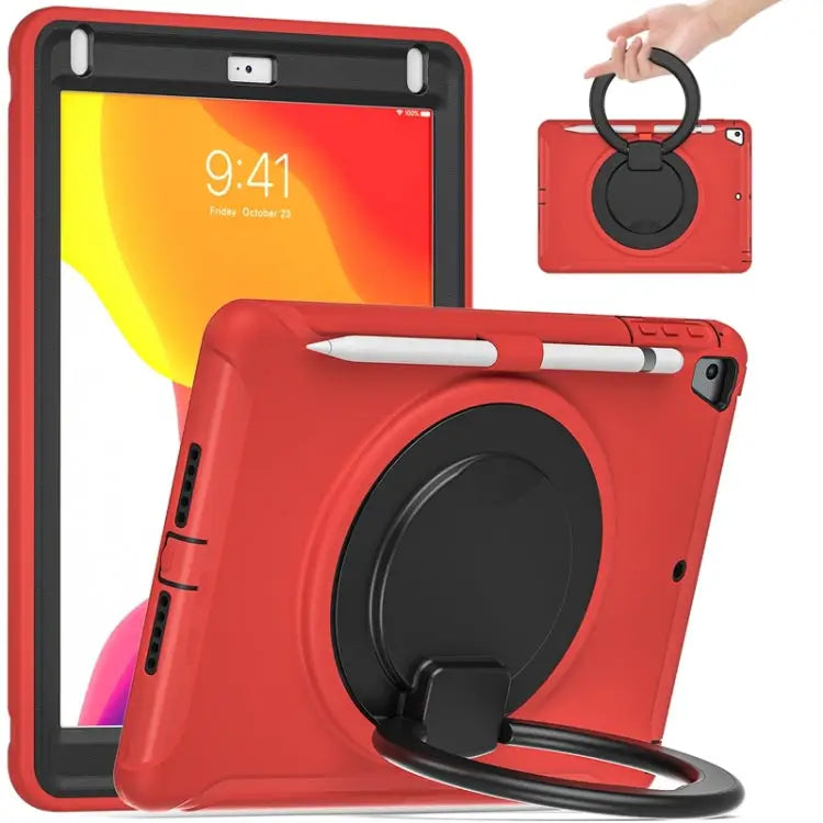 Shocproof Silicone + PC Protective Case with 360 Degree Rotation Foldable Handle Grip Holder & Pen Slot For iPad 9.7