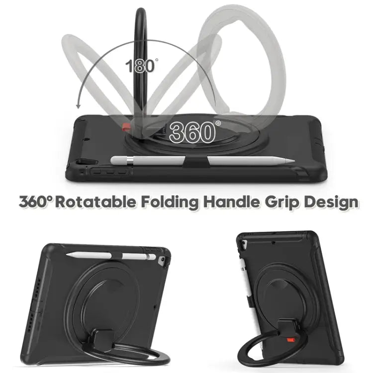 Shocproof Silicone + PC Protective Case with 360 Degree Rotation Foldable Handle Grip Holder & Pen Slot For iPad 9.7