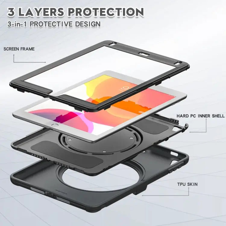 Shocproof Silicone + PC Protective Case with 360 Degree Rotation Foldable Handle Grip Holder & Pen Slot For iPad 9.7
