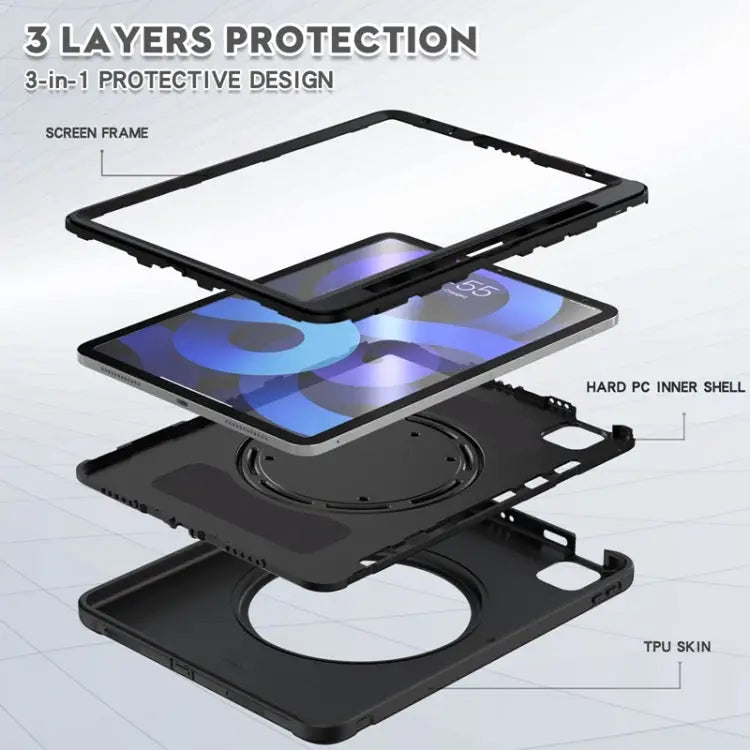 Shocproof Silicone + PC Protective Case with 360 Degree Rotation Foldable Handle Grip Holder & Pen Slot For iPad Air 4
