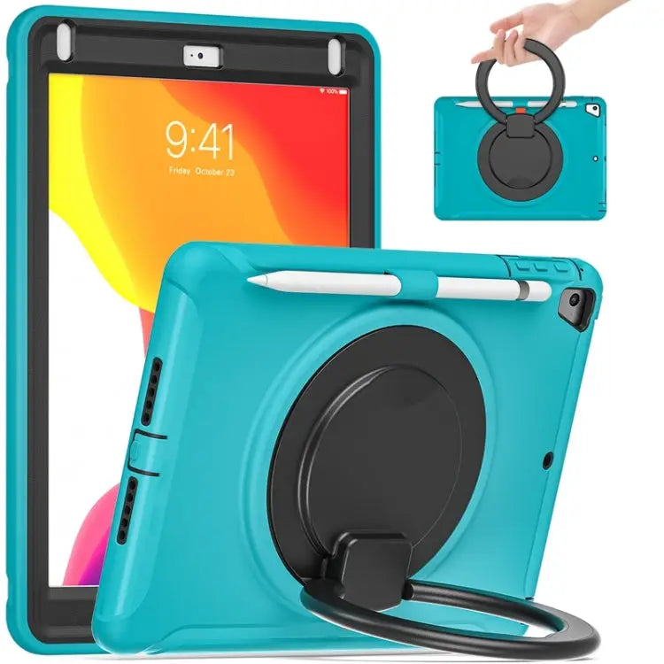 Shocproof Silicone + PC Protective Case with 360 Degree Rotation Foldable Handle Grip Holder & Pen Slot For iPad 9.7