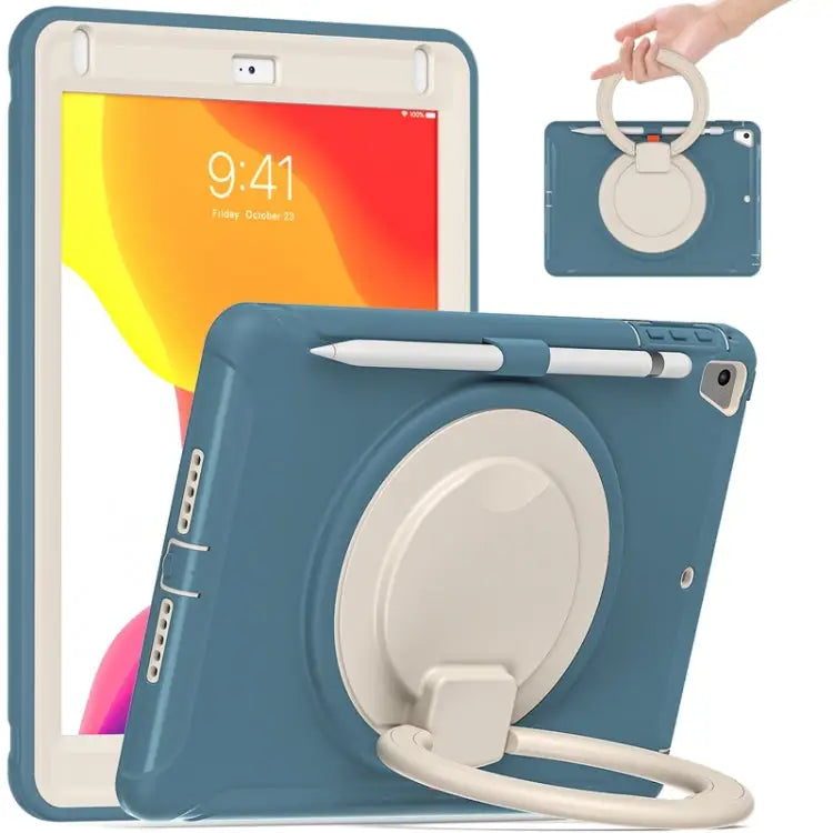 Shocproof Silicone + PC Protective Case with 360 Degree Rotation Foldable Handle Grip Holder & Pen Slot For iPad 9.7