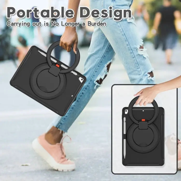 Shocproof Silicone + PC Protective Case with 360 Degree Rotation Foldable Handle Grip Holder & Pen Slot For iPad 9.7