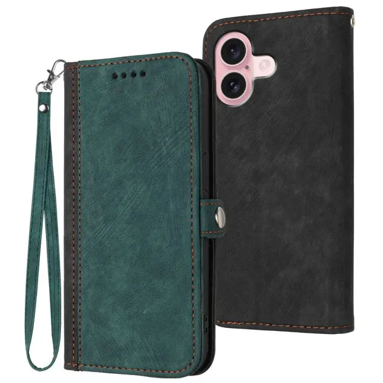 Side Buckle Double Fold Hand Strap Leather Phone Case For iPhone 16 For iPhone 15 Pro Max For iPhone 15 Pro For iPhone