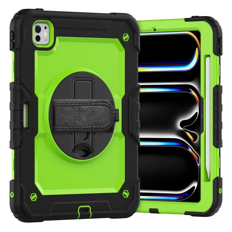 Silicone Hybrid PC Tablet Case with Shoulder Strap For iPad Pro 11 2024 - For iPad Pro 11 2024 / Yellow Green + Black