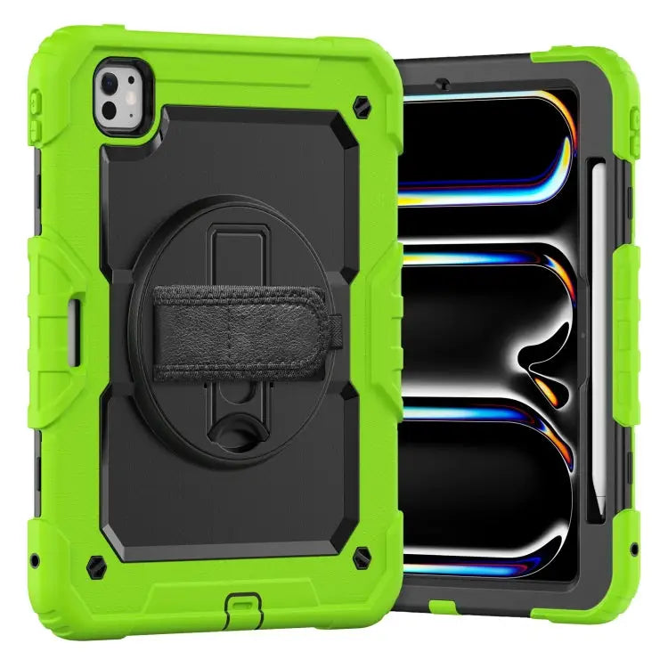 Silicone Hybrid PC Tablet Case with Shoulder Strap For iPad Pro 11 2024 - For iPad Pro 11 2024 / Black + Yellow Green