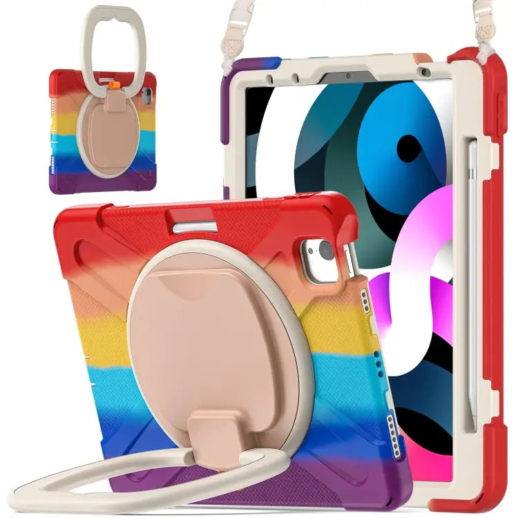Silicone + PC Protective Case with Holder & Shoulder Strap For iPad Air 2022 / 2020 10.9 For Samsung Tab A 10.1 (2019)