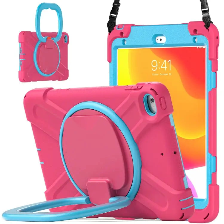Silicone + PC Protective Case with Holder & Shoulder Strap For iPad mini 5 / 4 - For iPad mini 5 / 4 / Rose Red + Blue