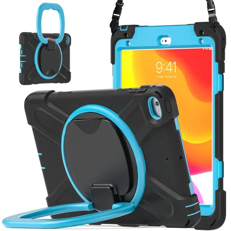 Silicone + PC Protective Case with Holder & Shoulder Strap For iPad mini 5 / 4 - For iPad mini 5 / 4 / Black + Blue