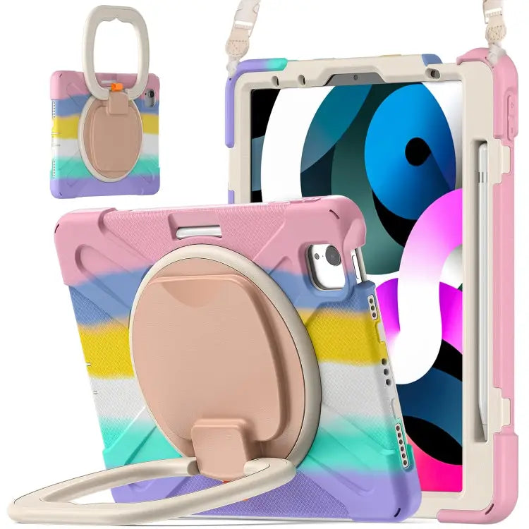 Silicone + PC Protective Case with Holder & Shoulder Strap For iPad Air 2022 / 2020 10.9 For Samsung Tab A 10.1 (2019)