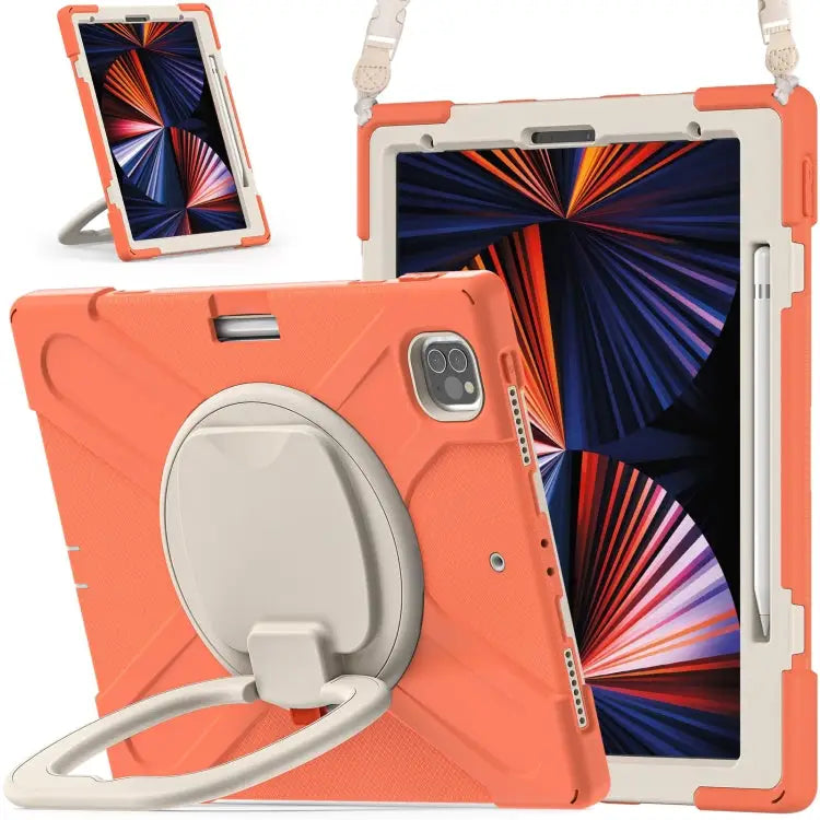 Silicone + PC Protective Case with Holder & Shoulder Strap For iPad Pro 12.9 2022 / 2021 For Amazon Kindle Fire HD 10