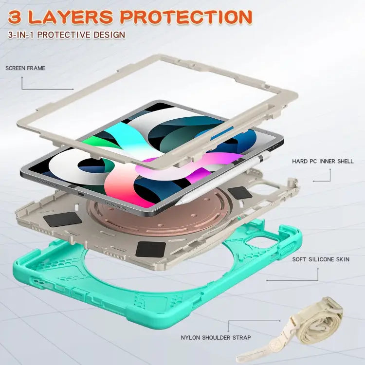 Silicone + PC Protective Case with Holder & Shoulder Strap For iPad Air 2022 / 2020 10.9 For Samsung Tab A 10.1 (2019)