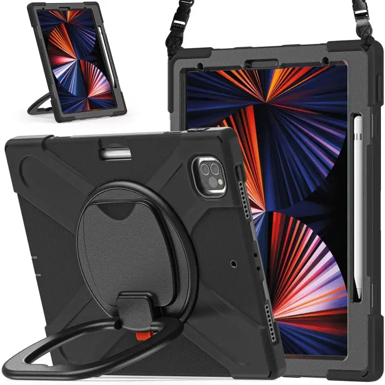 Silicone + PC Protective Case with Holder & Shoulder Strap For iPad Pro 12.9 2022 / 2021 For Amazon Kindle Fire HD 10
