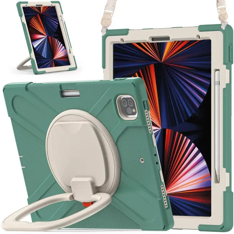 Silicone + PC Protective Case with Holder & Shoulder Strap For iPad Pro 12.9 2022 / 2021 For Amazon Kindle Fire HD 10