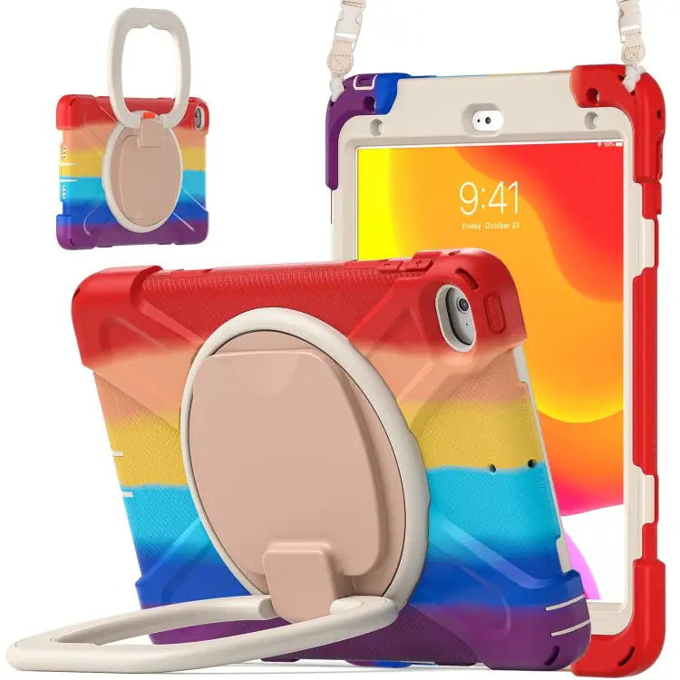 Silicone + PC Protective Case with Holder & Shoulder Strap For iPad mini 5 / 4 - For iPad mini 5 / 4 / Rainbow Red