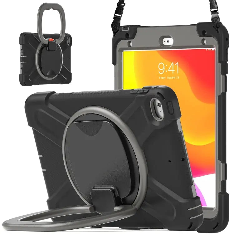 Silicone + PC Protective Case with Holder & Shoulder Strap For iPad mini 5 / 4 - For iPad mini 5 / 4 / Black + Grey