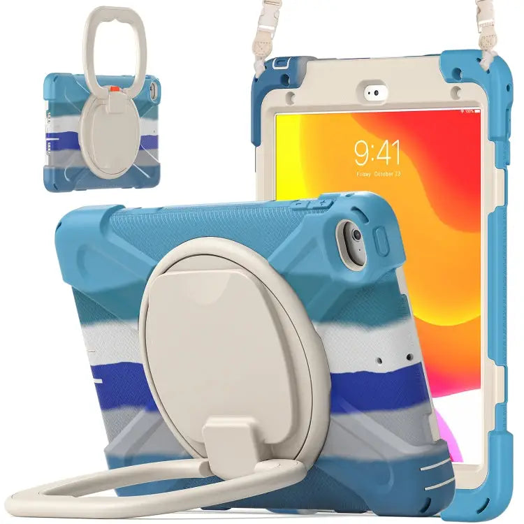 Silicone + PC Protective Case with Holder & Shoulder Strap For iPad mini 5 / 4 - For iPad mini 5 / 4 / Rainbow Blue