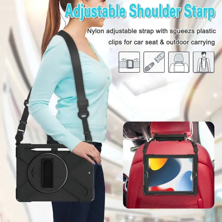 Silicone + PC Protective Case with Holder & Shoulder Strap For iPad 10.2 2021 / 2020 / 2019 - Apple Accessories
