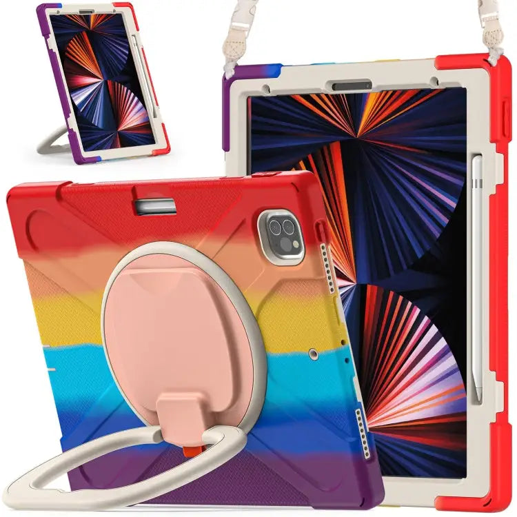 Silicone + PC Protective Case with Holder & Shoulder Strap For iPad Pro 12.9 2022 / 2021 For Amazon Kindle Fire HD 10