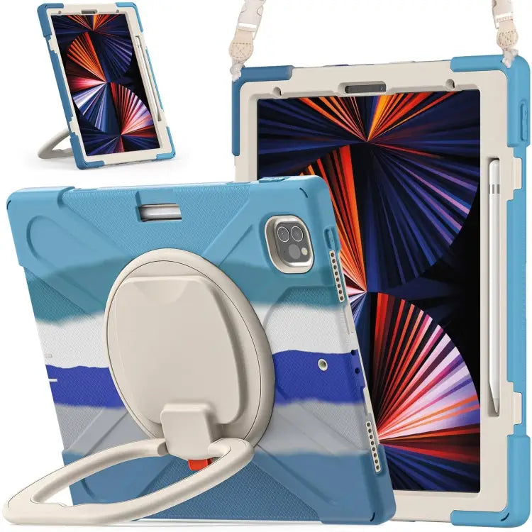 Silicone + PC Protective Case with Holder & Shoulder Strap For iPad Pro 12.9 2022 / 2021 For Amazon Kindle Fire HD 10