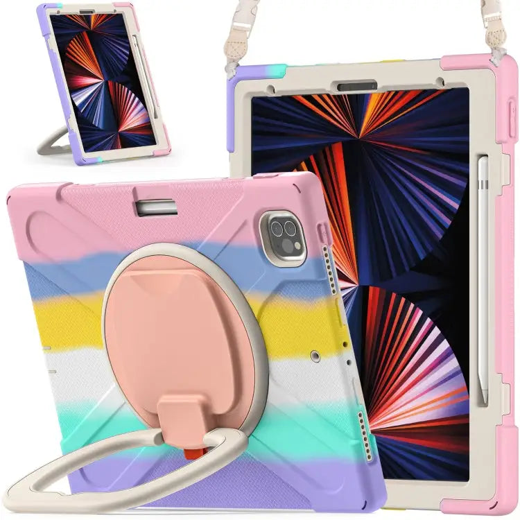 Silicone + PC Protective Case with Holder & Shoulder Strap For iPad Pro 12.9 2022 / 2021 For Amazon Kindle Fire HD 10