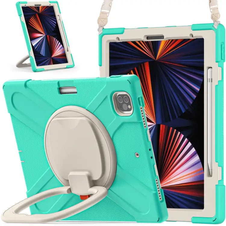 Silicone + PC Protective Case with Holder & Shoulder Strap For iPad Pro 12.9 2022 / 2021 For Amazon Kindle Fire HD 10