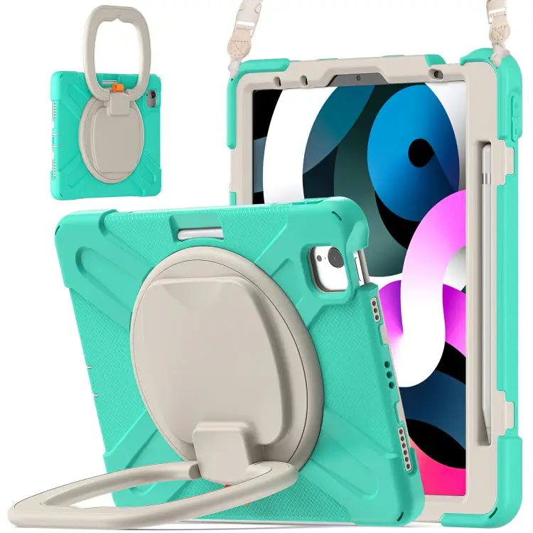 Silicone + PC Protective Case with Holder & Shoulder Strap For iPad Air 2022 / 2020 10.9 For Samsung Tab A 10.1 (2019)