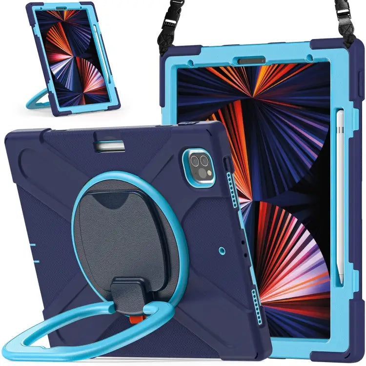 Silicone + PC Protective Case with Holder & Shoulder Strap For iPad Pro 12.9 2022 / 2021 For Amazon Kindle Fire HD 10